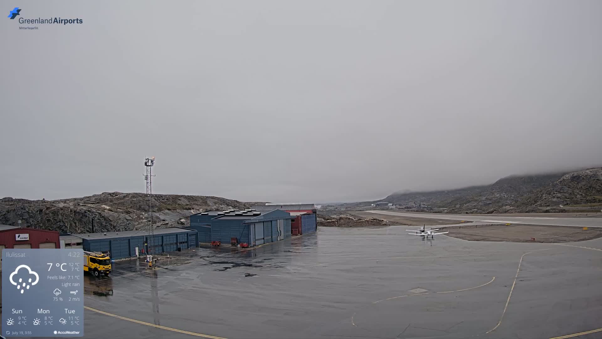 Mittarfik Ilulissat Airport North Towards View Live Cam JAV / BGJN - Ilulissat, Avannaata, Greenland, Denmark