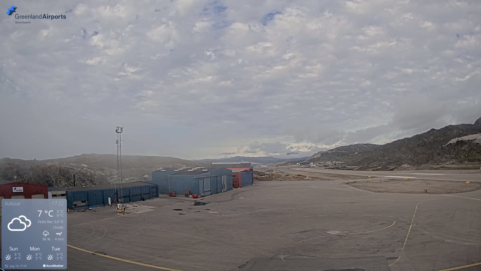 Mittarfik Ilulissat Airport North Towards View Live Cam JAV / BGJN - Ilulissat, Avannaata, Greenland, Denmark