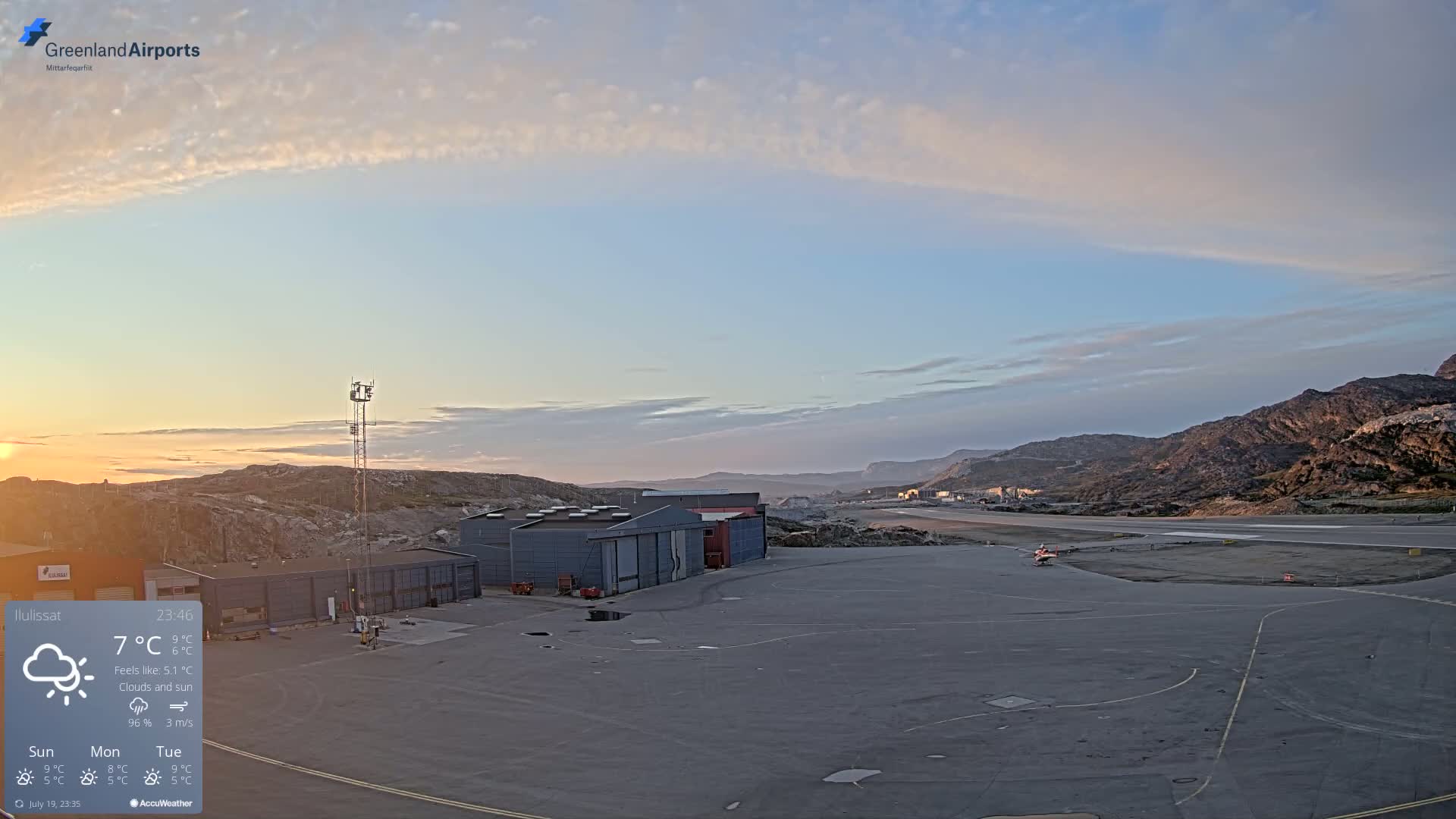 Mittarfik Ilulissat Airport North Towards View Live Cam JAV / BGJN - Ilulissat, Avannaata, Greenland, Denmark