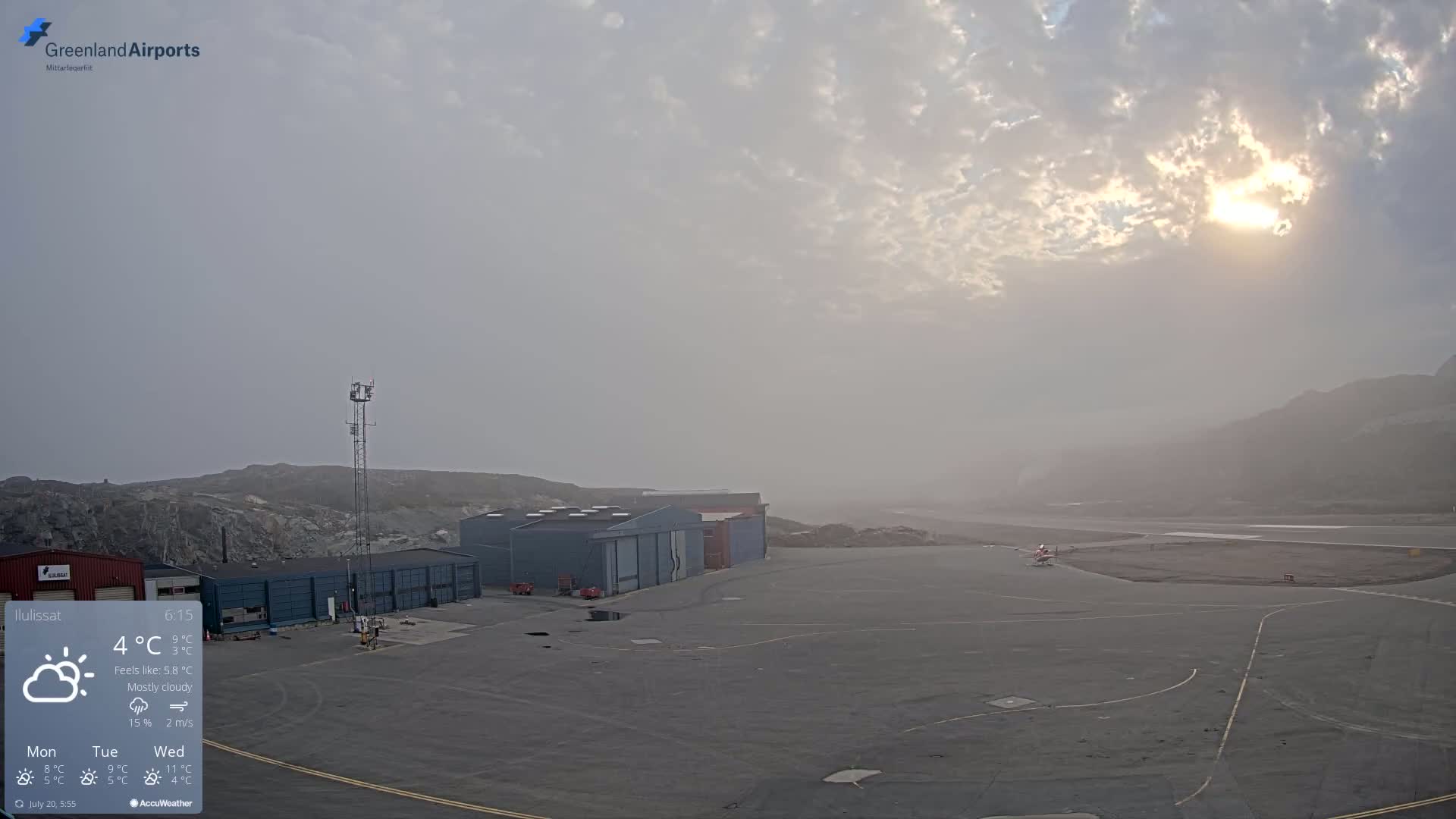 Mittarfik Ilulissat Airport North Towards View Live Cam JAV / BGJN - Ilulissat, Avannaata, Greenland, Denmark