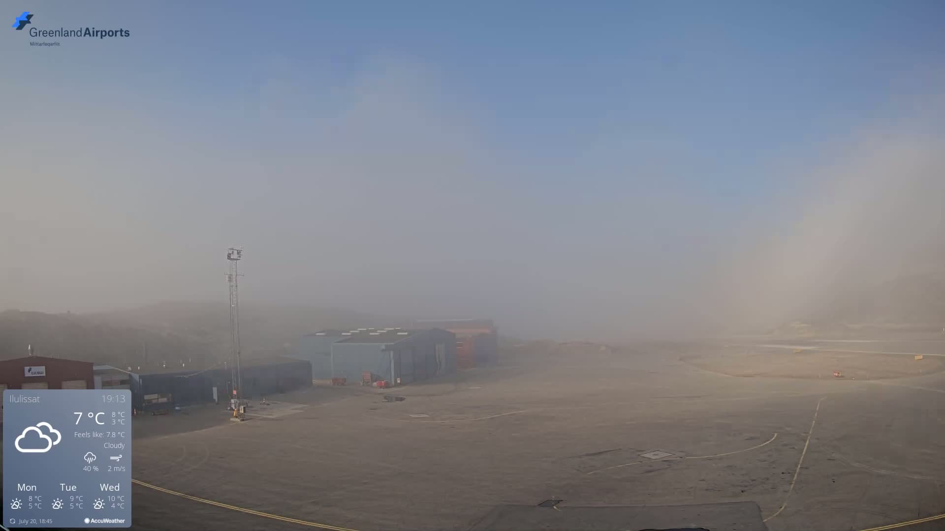 Mittarfik Ilulissat Airport North Towards View Live Cam JAV / BGJN - Ilulissat, Avannaata, Greenland, Denmark