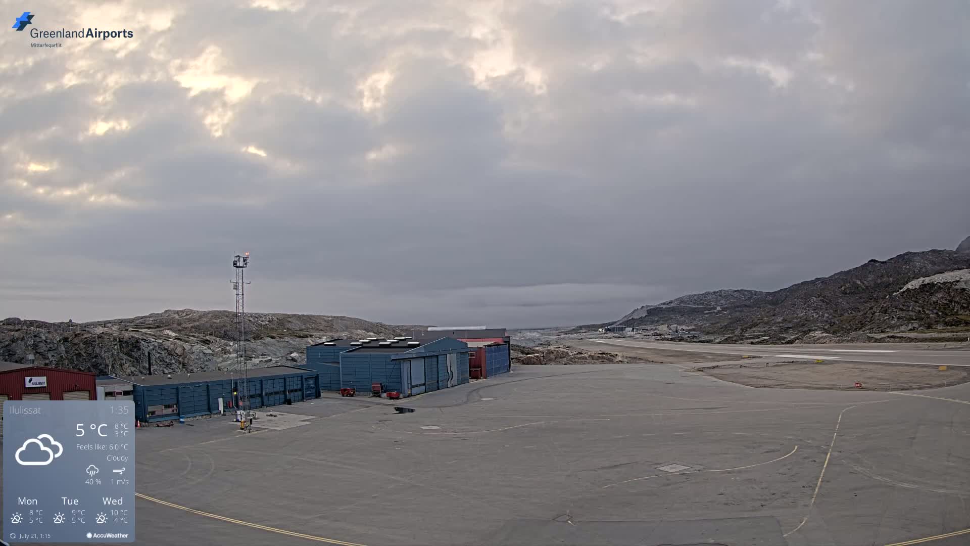 Mittarfik Ilulissat Airport North Towards View Live Cam JAV / BGJN - Ilulissat, Avannaata, Greenland, Denmark
