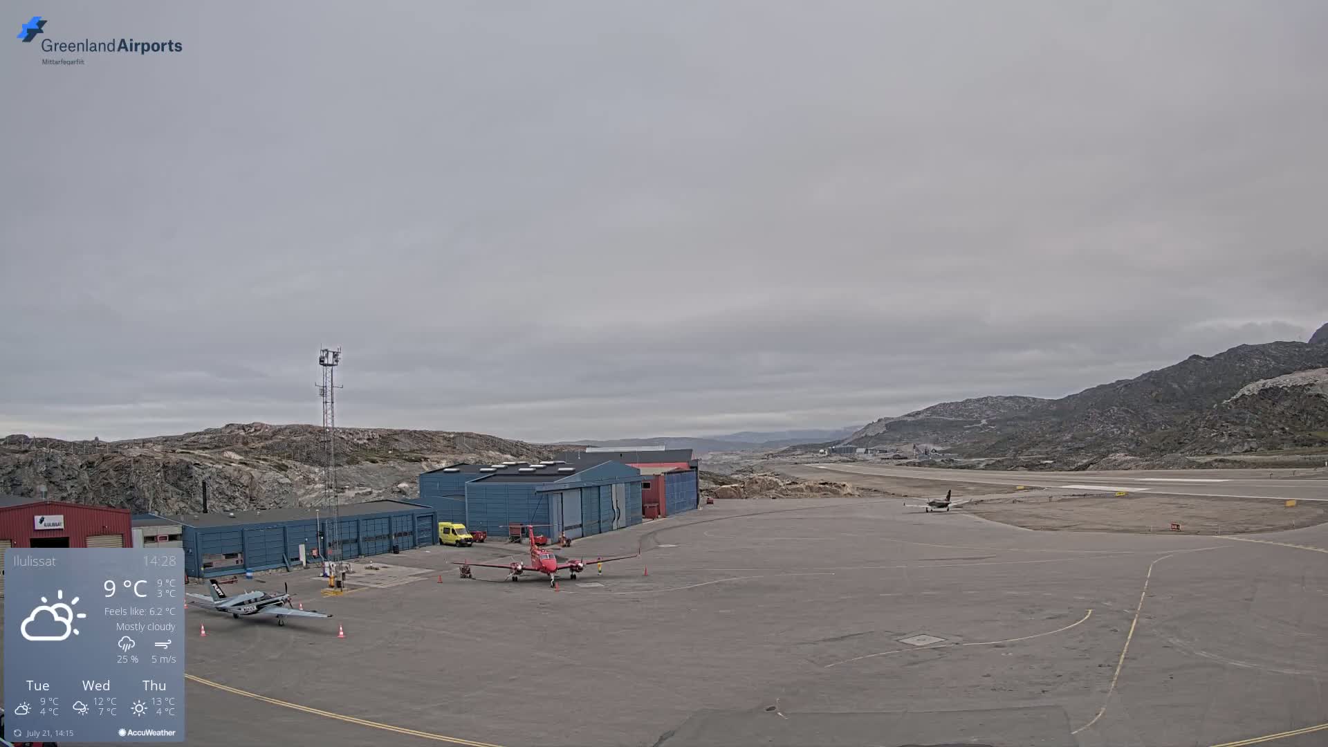 Mittarfik Ilulissat Airport North Towards View Live Cam JAV / BGJN - Ilulissat, Avannaata, Greenland, Denmark
