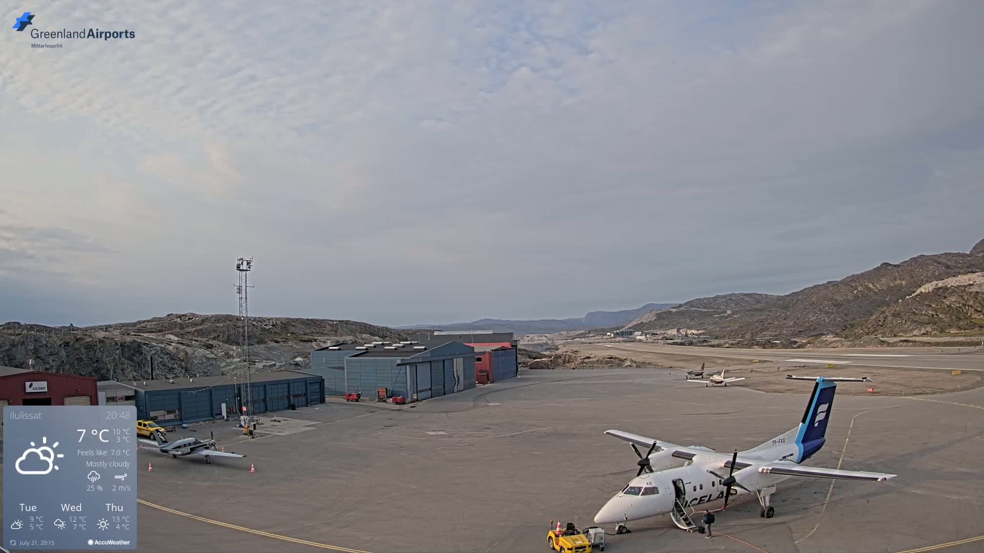 Mittarfik Ilulissat Airport North Towards View Live Cam JAV / BGJN - Ilulissat, Avannaata, Greenland, Denmark