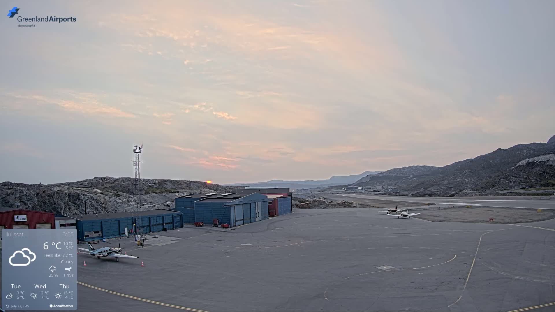 Mittarfik Ilulissat Airport North Towards View Live Cam JAV / BGJN - Ilulissat, Avannaata, Greenland, Denmark
