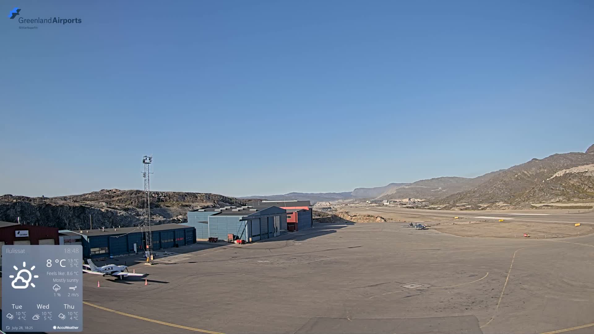 Mittarfik Ilulissat Airport North Towards View Live Cam JAV / BGJN - Ilulissat, Avannaata, Greenland, Denmark