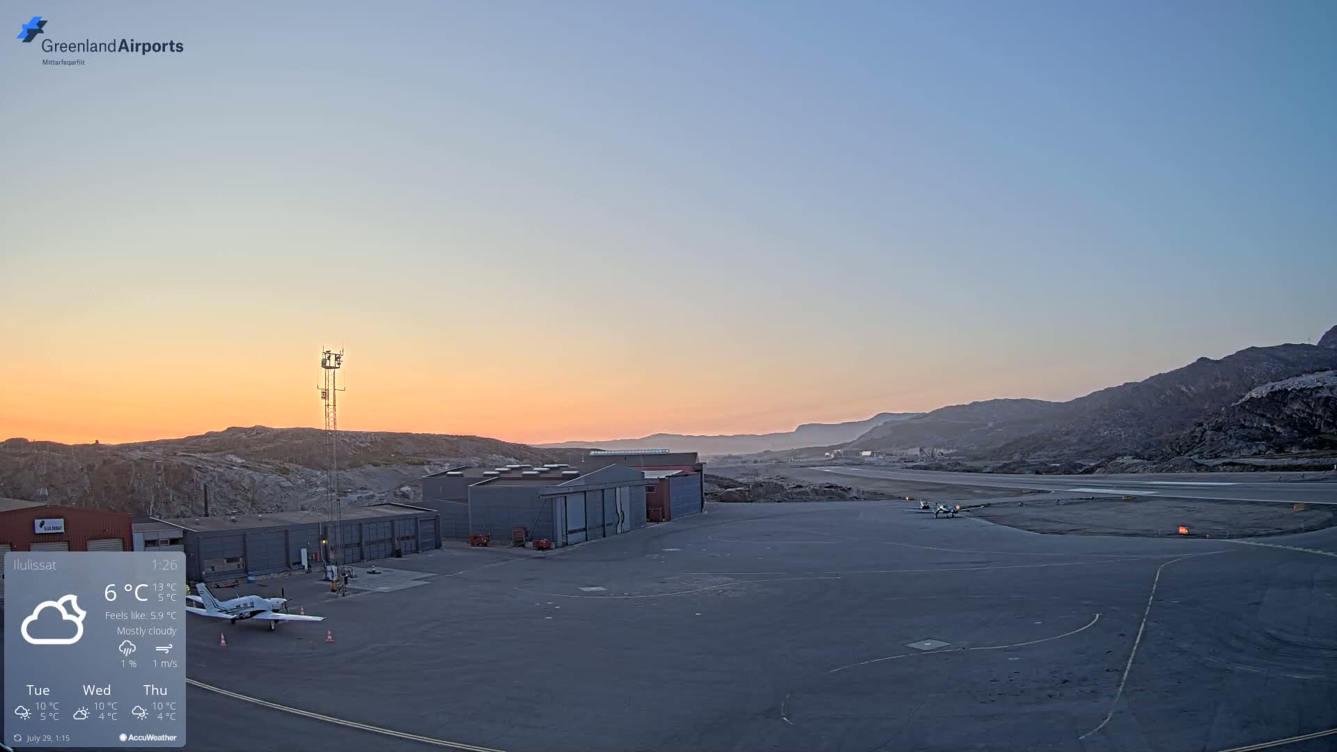 Mittarfik Ilulissat Airport North Towards View Live Cam JAV / BGJN - Ilulissat, Avannaata, Greenland, Denmark