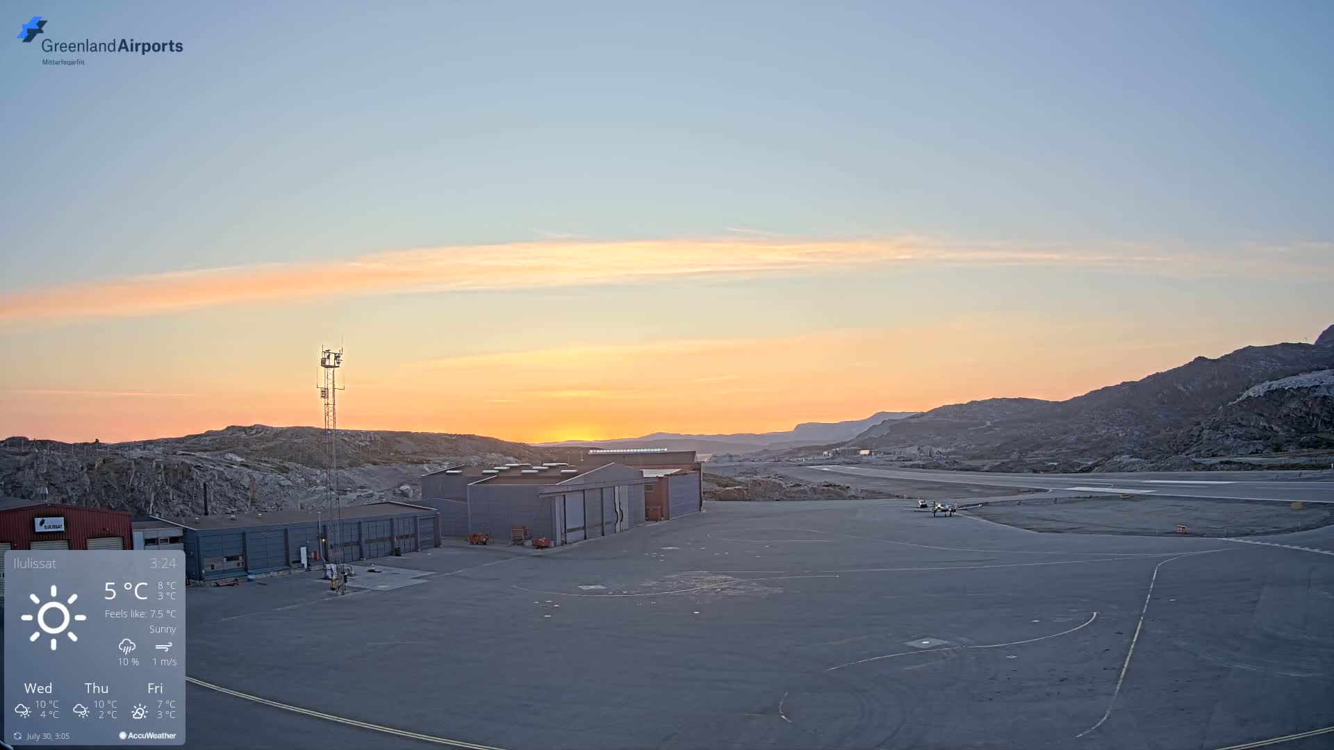 Mittarfik Ilulissat Airport North Towards View Live Cam JAV / BGJN - Ilulissat, Avannaata, Greenland, Denmark