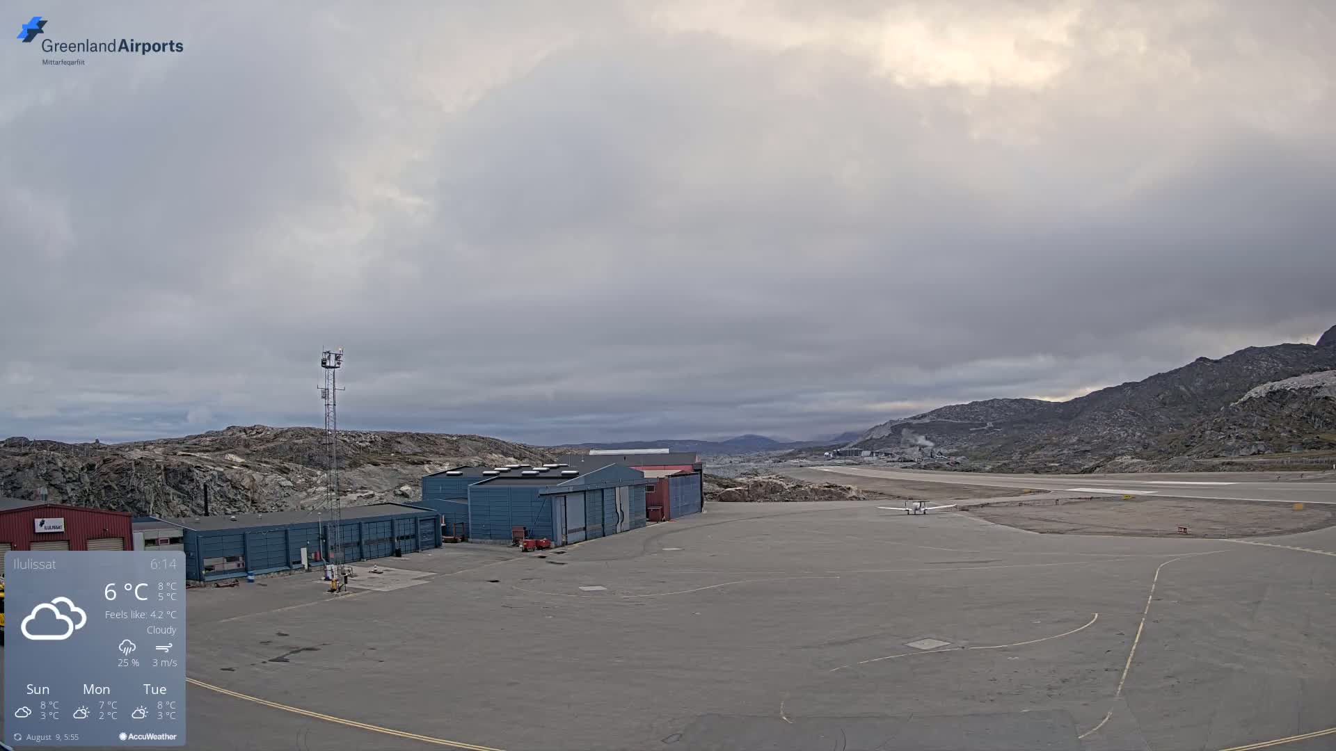 Mittarfik Ilulissat Airport North Towards View Live Cam JAV / BGJN - Ilulissat, Avannaata, Greenland, Denmark