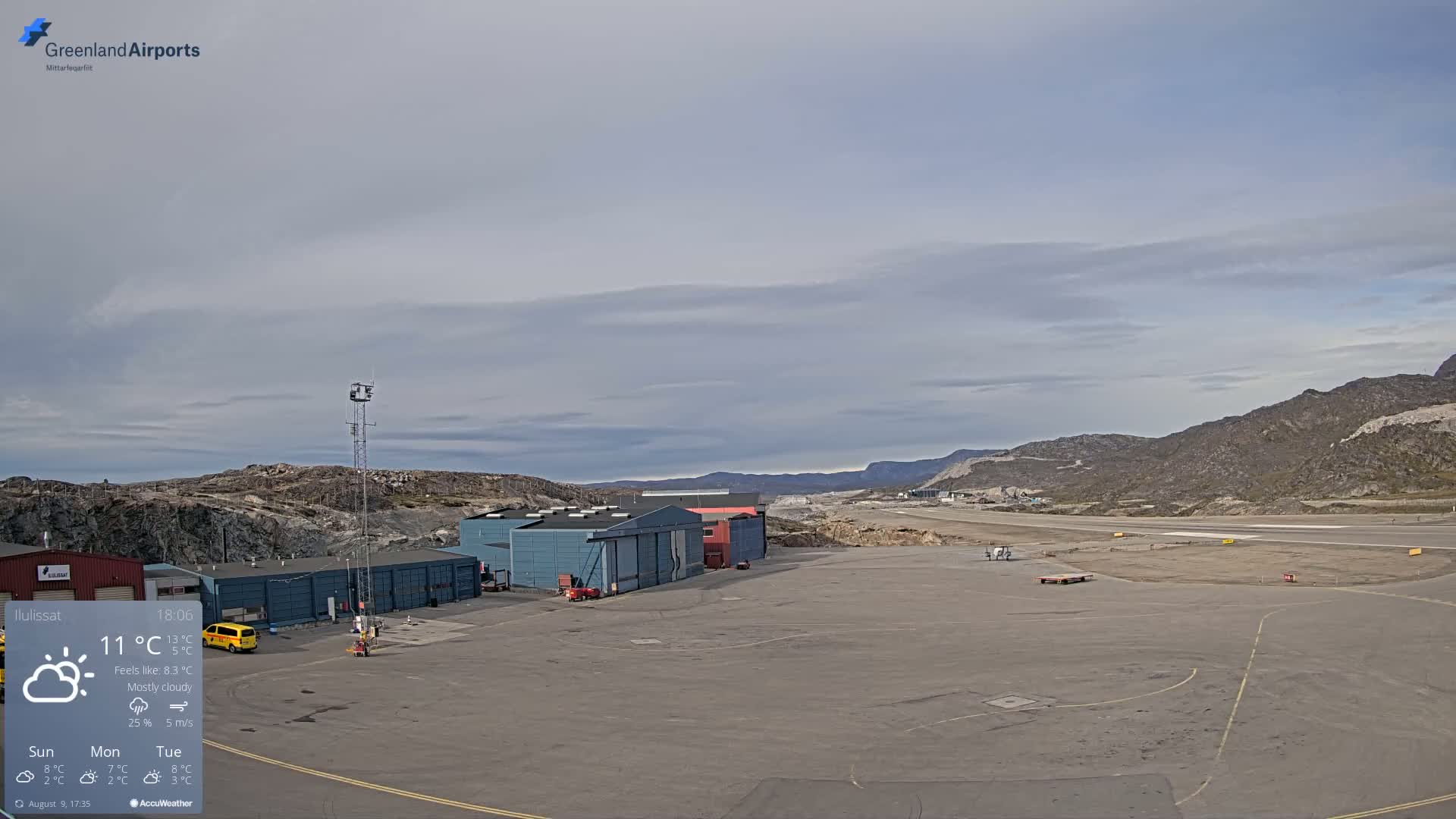 Mittarfik Ilulissat Airport North Towards View Live Cam JAV / BGJN - Ilulissat, Avannaata, Greenland, Denmark