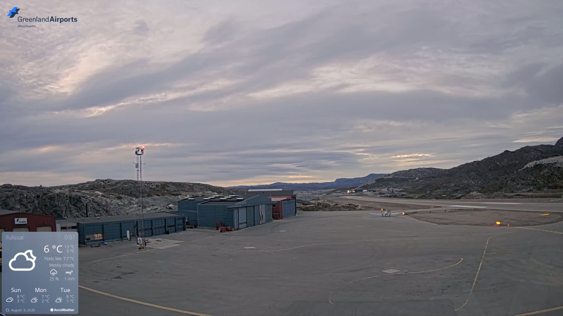Mittarfik Ilulissat Airport North Towards View Live Cam JAV / BGJN - Ilulissat, Avannaata, Greenland, Denmark