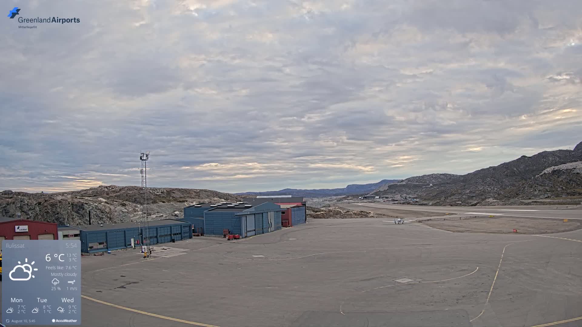 Mittarfik Ilulissat Airport North Towards View Live Cam JAV / BGJN - Ilulissat, Avannaata, Greenland, Denmark