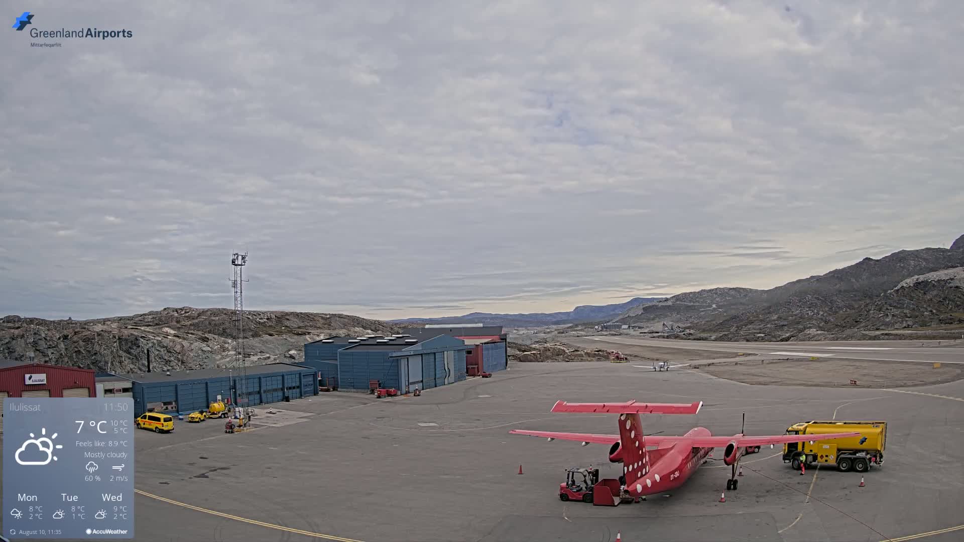 Mittarfik Ilulissat Airport North Towards View Live Cam JAV / BGJN - Ilulissat, Avannaata, Greenland, Denmark