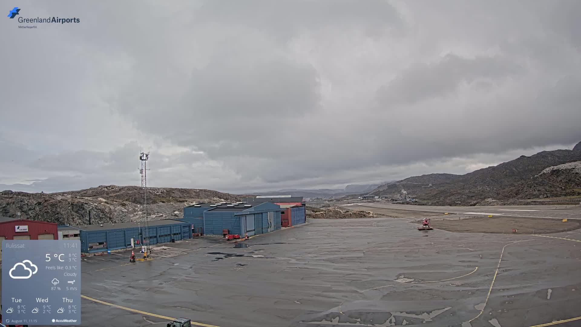 Mittarfik Ilulissat Airport North Towards View Live Cam JAV / BGJN - Ilulissat, Avannaata, Greenland, Denmark