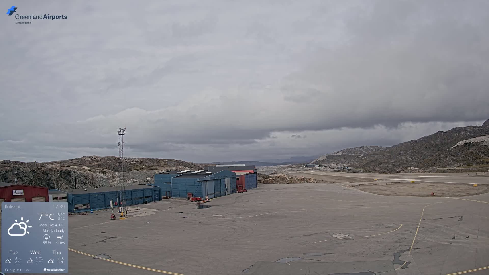 Mittarfik Ilulissat Airport North Towards View Live Cam JAV / BGJN - Ilulissat, Avannaata, Greenland, Denmark