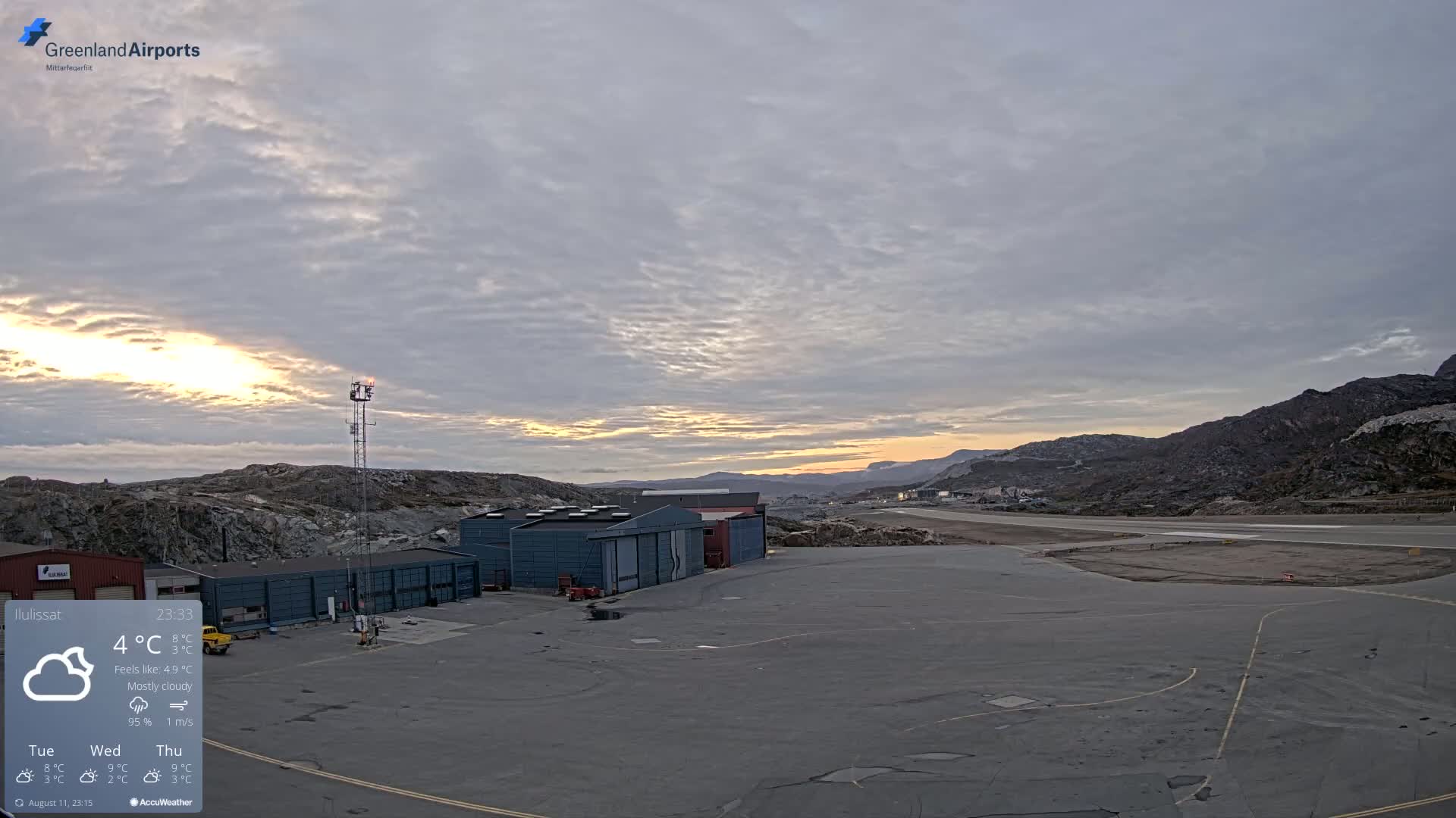 Mittarfik Ilulissat Airport North Towards View Live Cam JAV / BGJN - Ilulissat, Avannaata, Greenland, Denmark