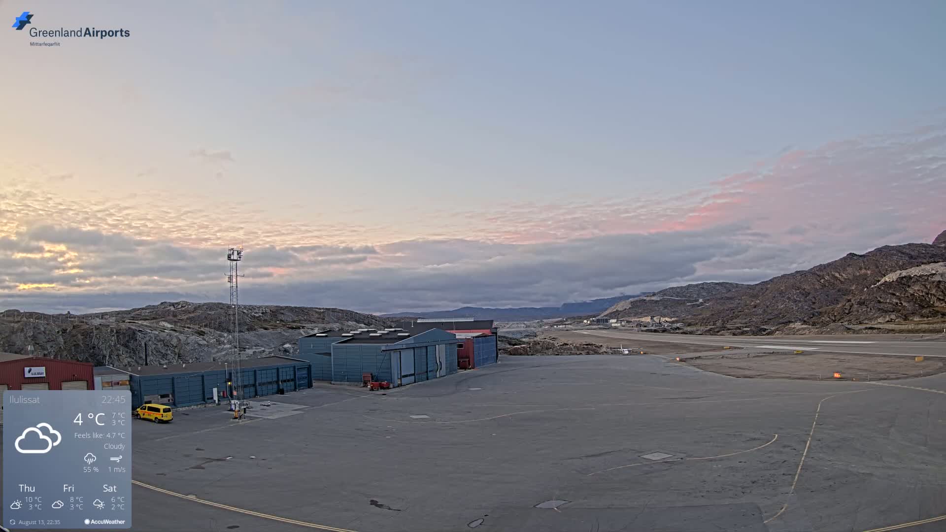 Mittarfik Ilulissat Airport North Towards View Live Cam JAV / BGJN - Ilulissat, Avannaata, Greenland, Denmark