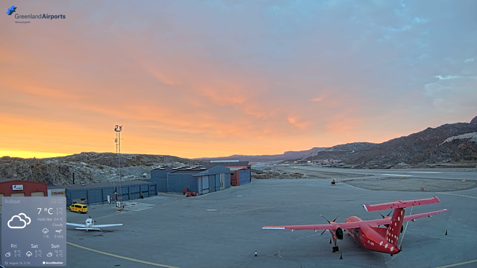 Mittarfik Ilulissat Airport North Towards View Live Cam JAV / BGJN - Ilulissat, Avannaata, Greenland, Denmark