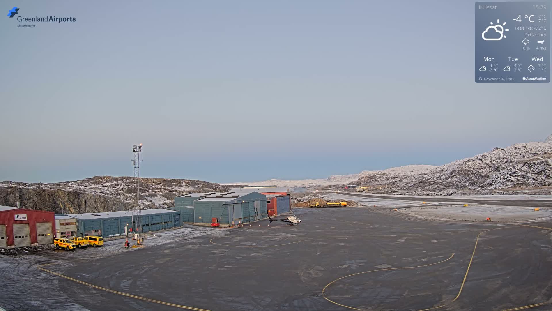 Mittarfik Ilulissat Airport North Towards View Live Cam JAV / BGJN - Ilulissat, Avannaata, Greenland, Denmark