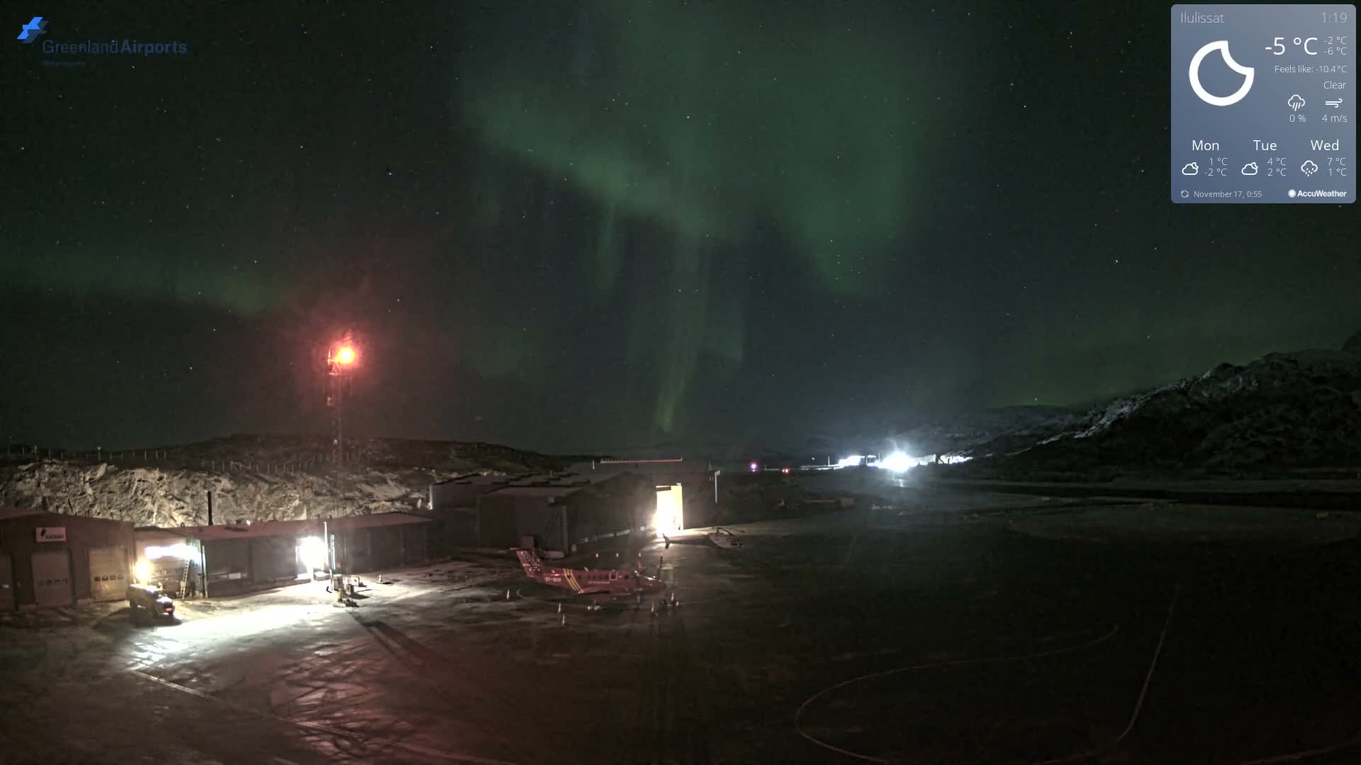 Mittarfik Ilulissat Airport North Towards View Live Cam JAV / BGJN - Ilulissat, Avannaata, Greenland, Denmark