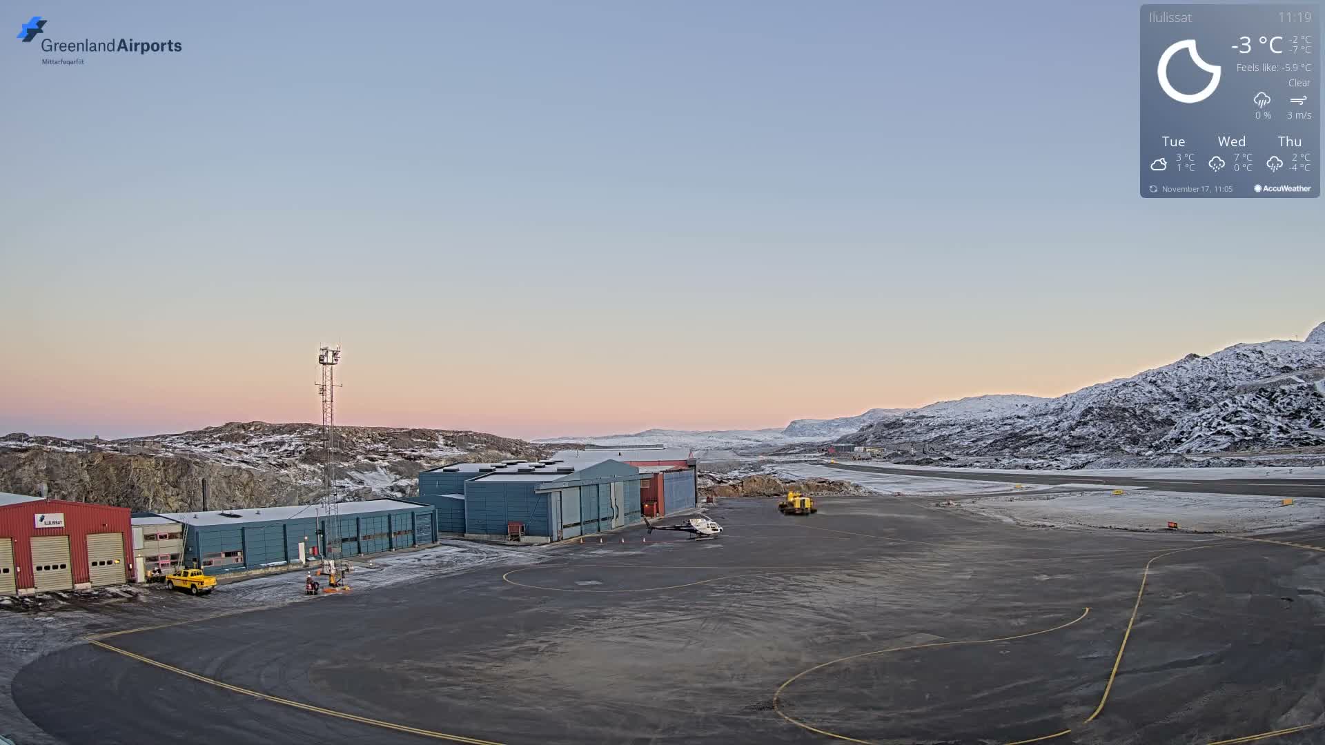 Mittarfik Ilulissat Airport North Towards View Live Cam JAV / BGJN - Ilulissat, Avannaata, Greenland, Denmark