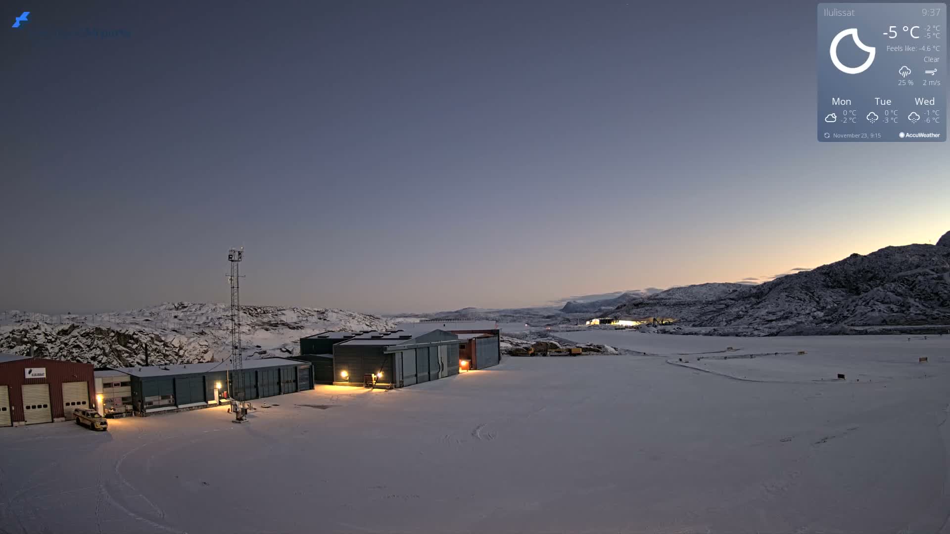 Mittarfik Ilulissat Airport North Towards View Live Cam JAV / BGJN - Ilulissat, Avannaata, Greenland, Denmark