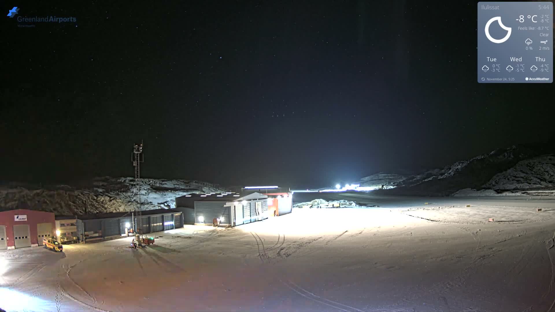 Mittarfik Ilulissat Airport North Towards View Live Cam JAV / BGJN - Ilulissat, Avannaata, Greenland, Denmark