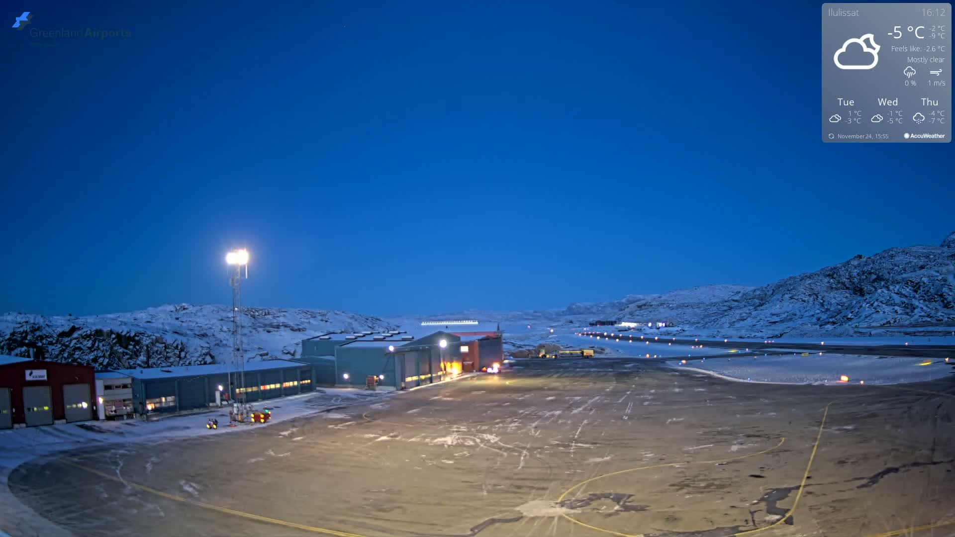 Mittarfik Ilulissat Airport North Towards View Live Cam JAV / BGJN - Ilulissat, Avannaata, Greenland, Denmark