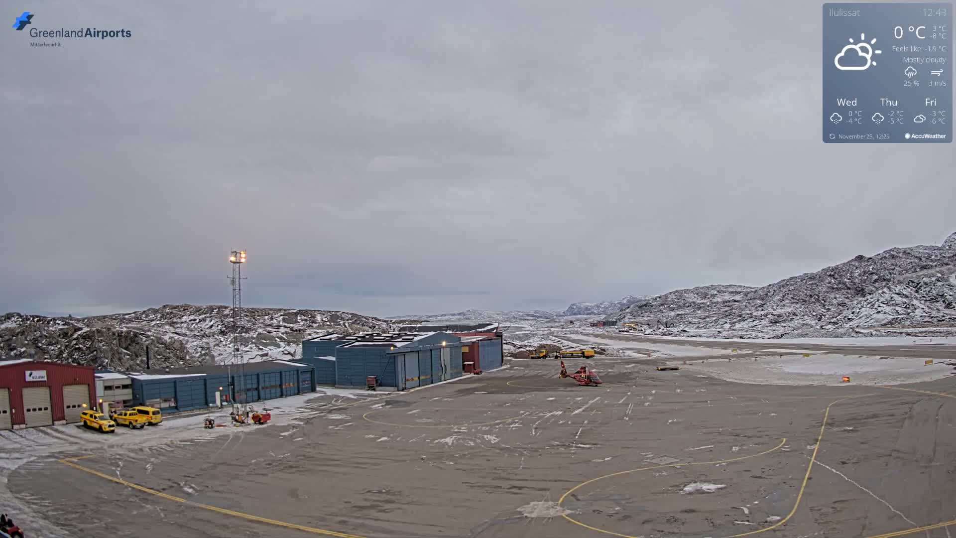 Mittarfik Ilulissat Airport North Towards View Live Cam JAV / BGJN - Ilulissat, Avannaata, Greenland, Denmark