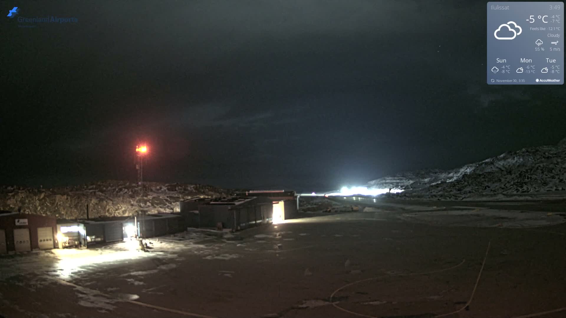 Mittarfik Ilulissat Airport North Towards View Live Cam JAV / BGJN - Ilulissat, Avannaata, Greenland, Denmark