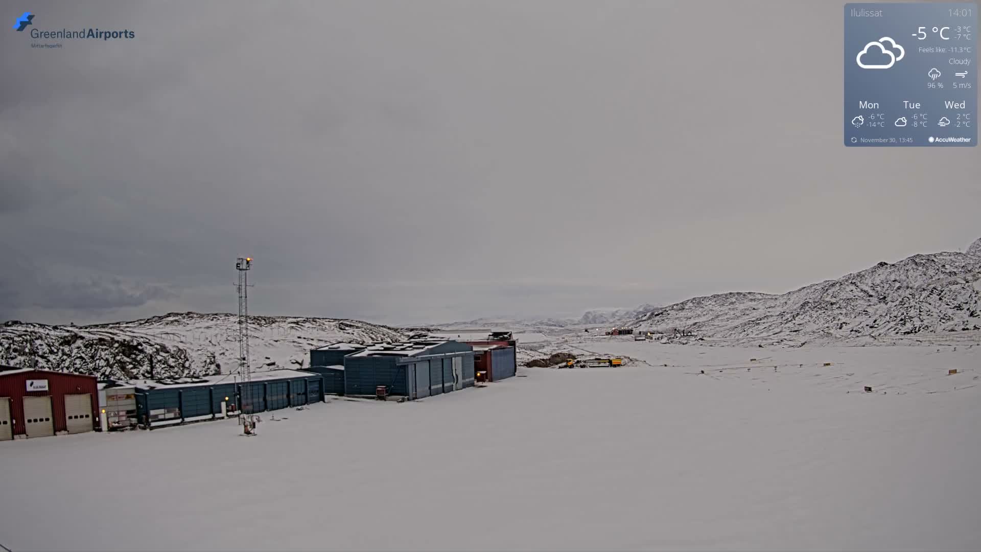 Mittarfik Ilulissat Airport North Towards View Live Cam JAV / BGJN - Ilulissat, Avannaata, Greenland, Denmark