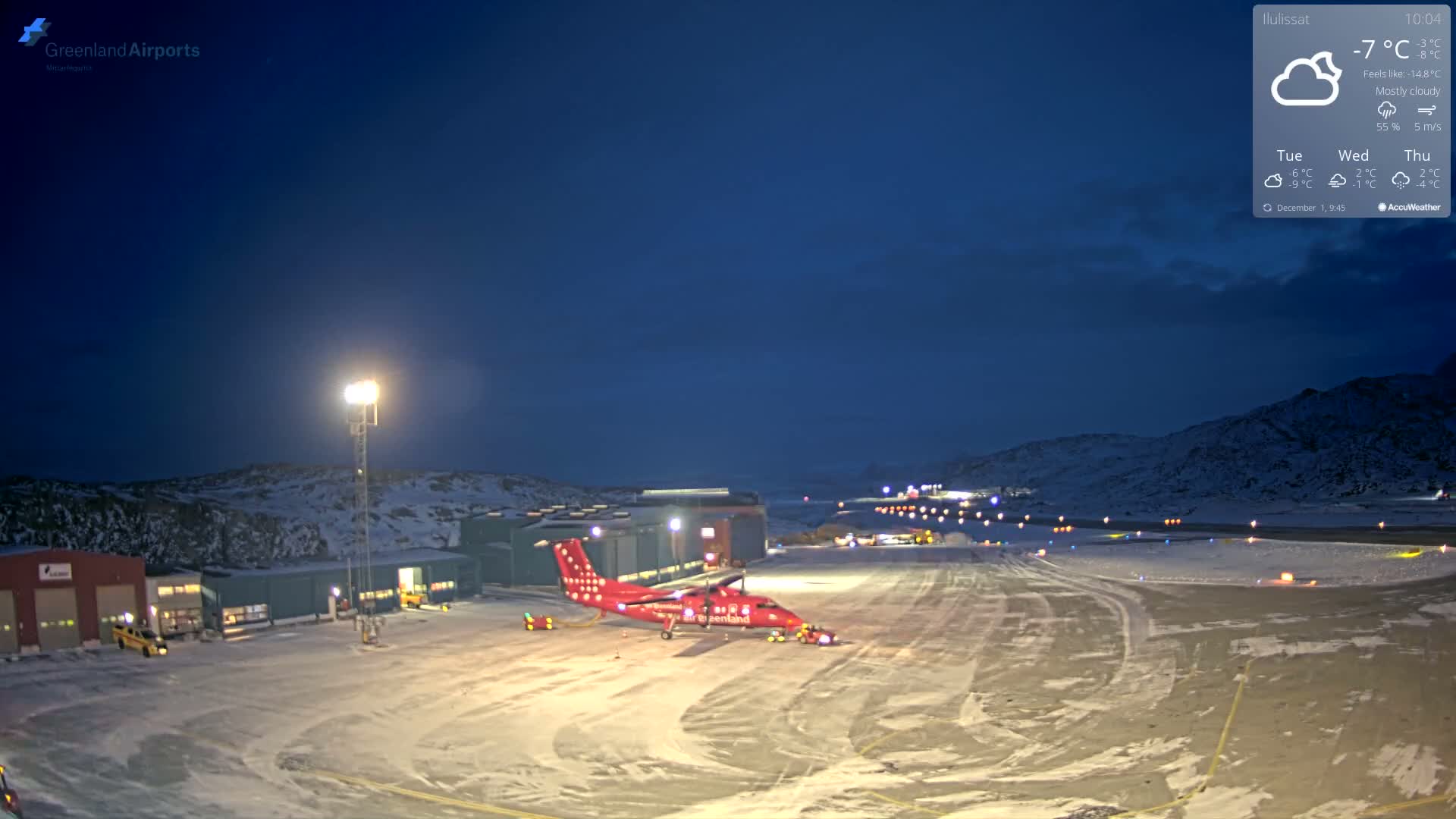 Mittarfik Ilulissat Airport North Towards View Live Cam JAV / BGJN - Ilulissat, Avannaata, Greenland, Denmark