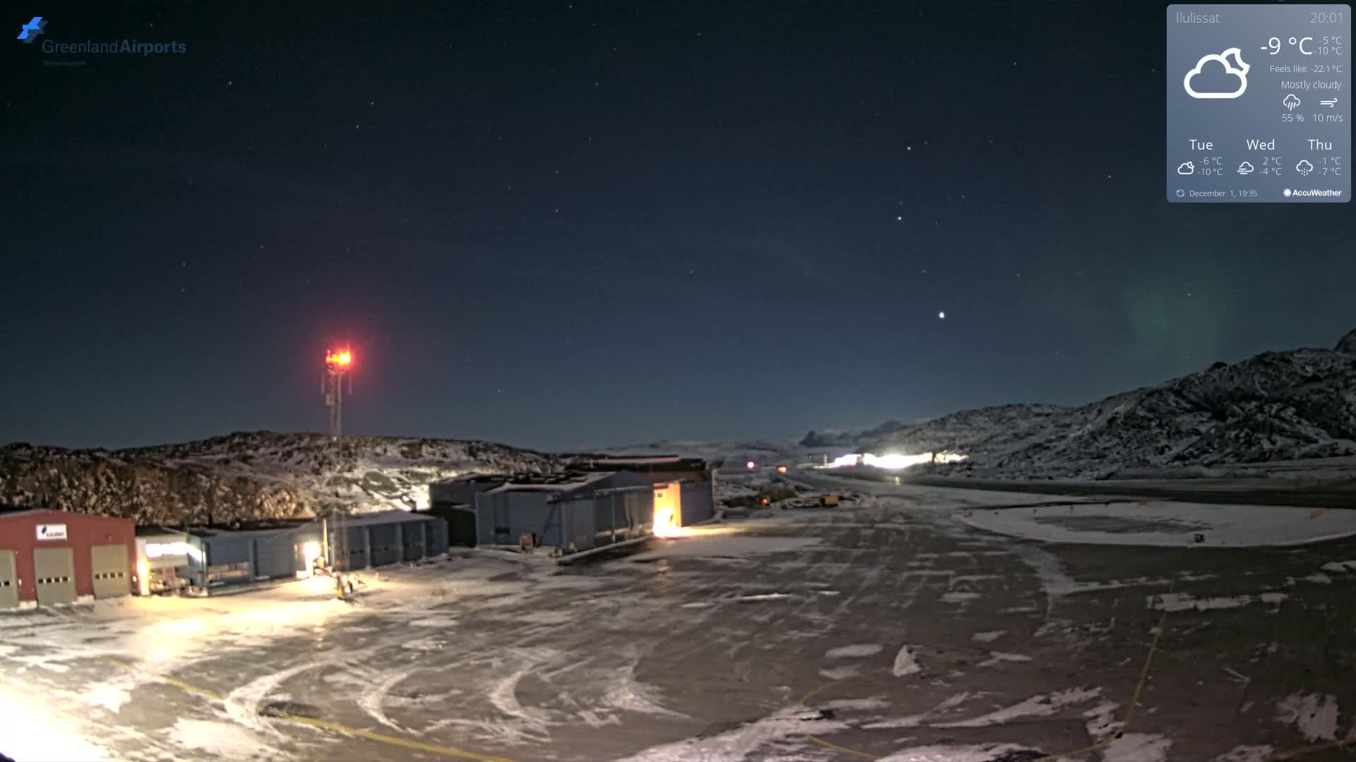 Mittarfik Ilulissat Airport North Towards View Live Cam JAV / BGJN - Ilulissat, Avannaata, Greenland, Denmark