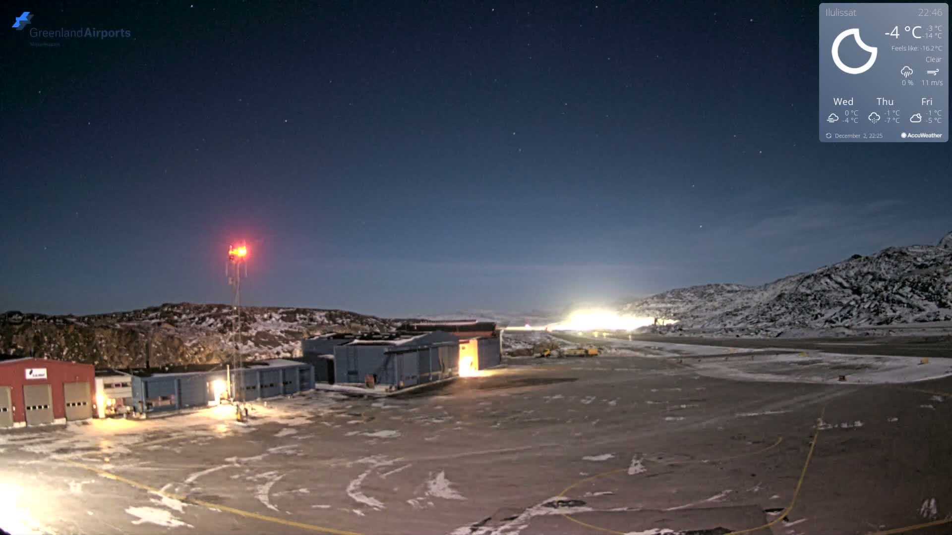 Mittarfik Ilulissat Airport North Towards View Live Cam JAV / BGJN - Ilulissat, Avannaata, Greenland, Denmark