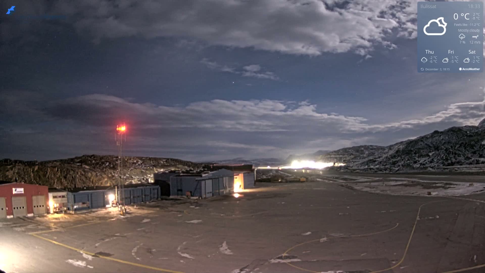 Mittarfik Ilulissat Airport North Towards View Live Cam JAV / BGJN - Ilulissat, Avannaata, Greenland, Denmark