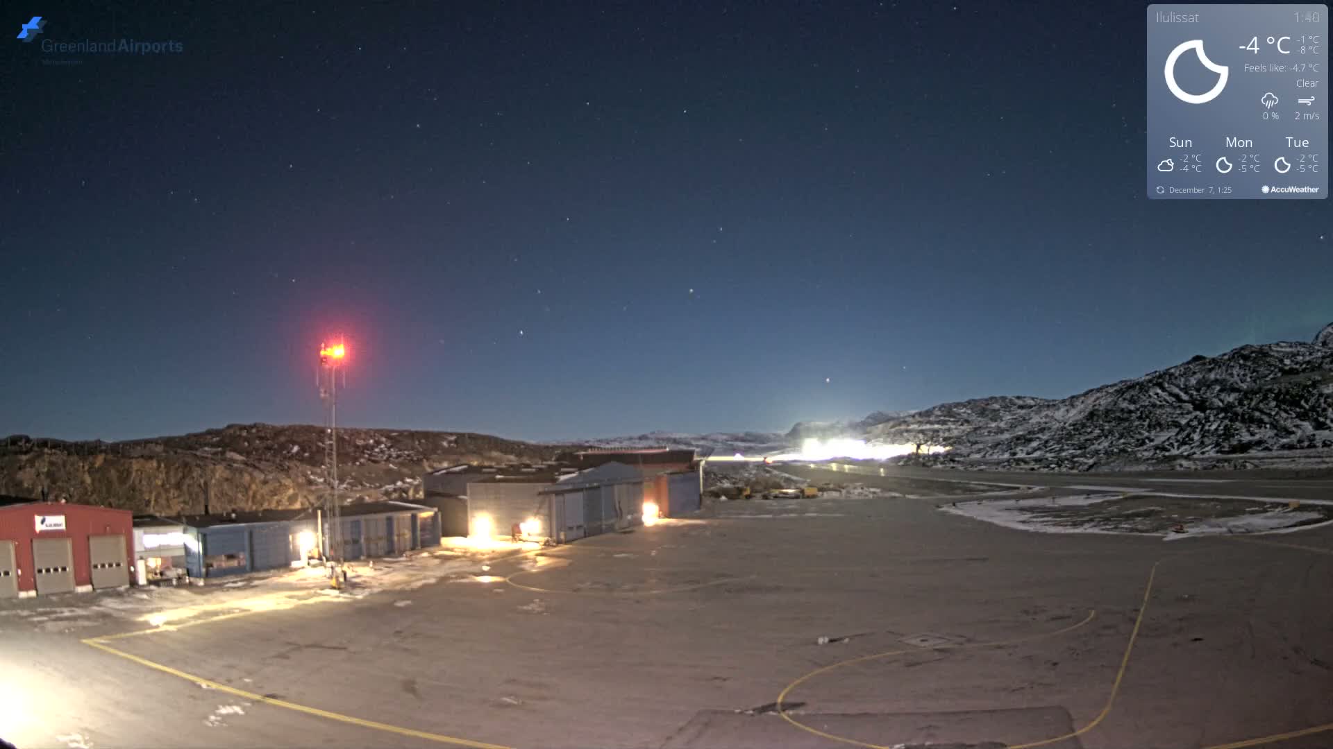 Mittarfik Ilulissat Airport North Towards View Live Cam JAV / BGJN - Ilulissat, Avannaata, Greenland, Denmark
