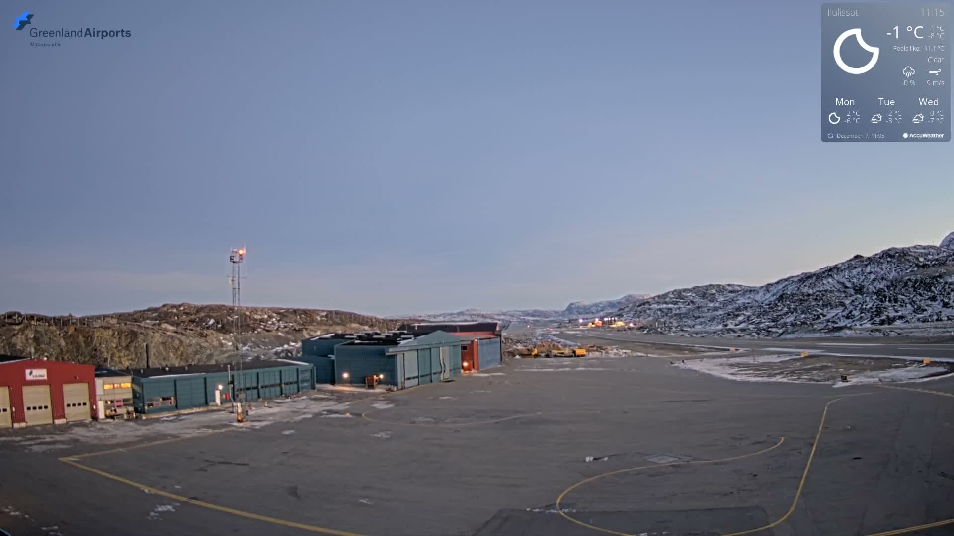 Mittarfik Ilulissat Airport North Towards View Live Cam JAV / BGJN - Ilulissat, Avannaata, Greenland, Denmark