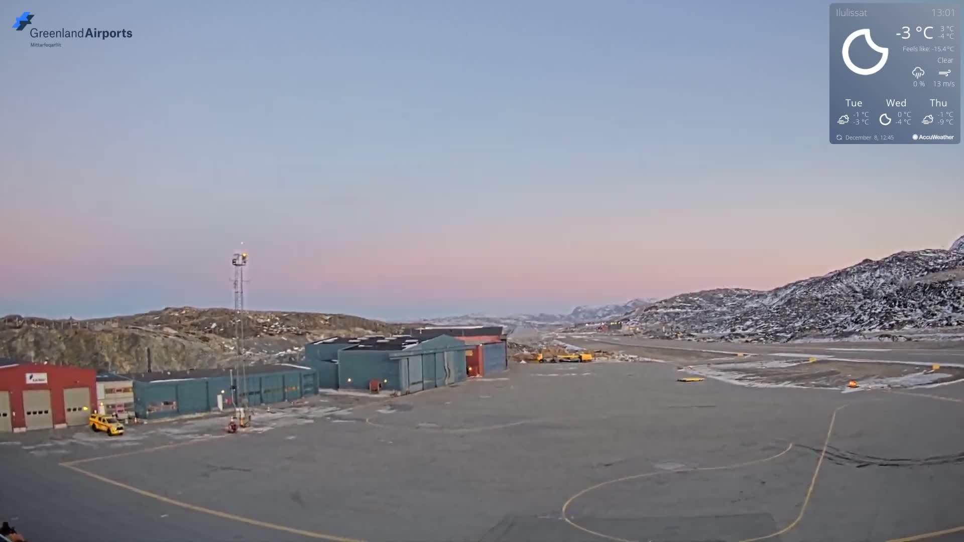 Mittarfik Ilulissat Airport North Towards View Live Cam JAV / BGJN - Ilulissat, Avannaata, Greenland, Denmark