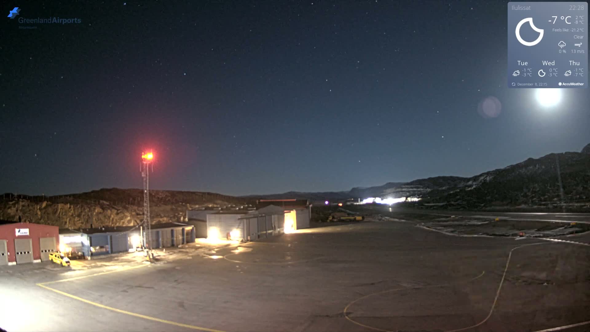 Mittarfik Ilulissat Airport North Towards View Live Cam JAV / BGJN - Ilulissat, Avannaata, Greenland, Denmark