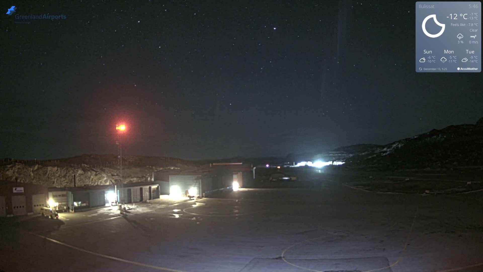 Mittarfik Ilulissat Airport North Towards View Live Cam JAV / BGJN - Ilulissat, Avannaata, Greenland, Denmark