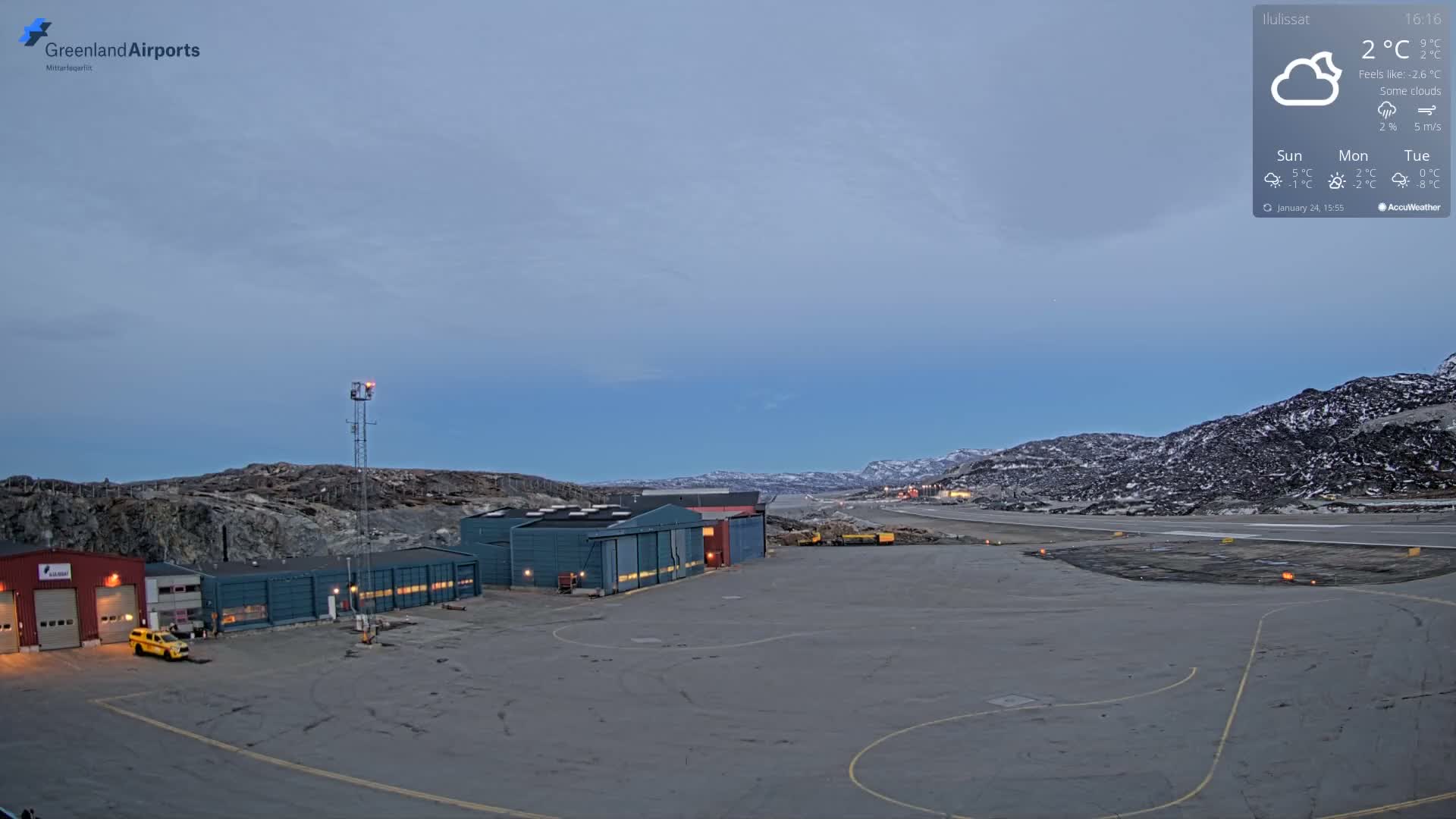 Mittarfik Ilulissat Airport North Towards View Live Cam JAV / BGJN - Ilulissat, Avannaata, Greenland, Denmark