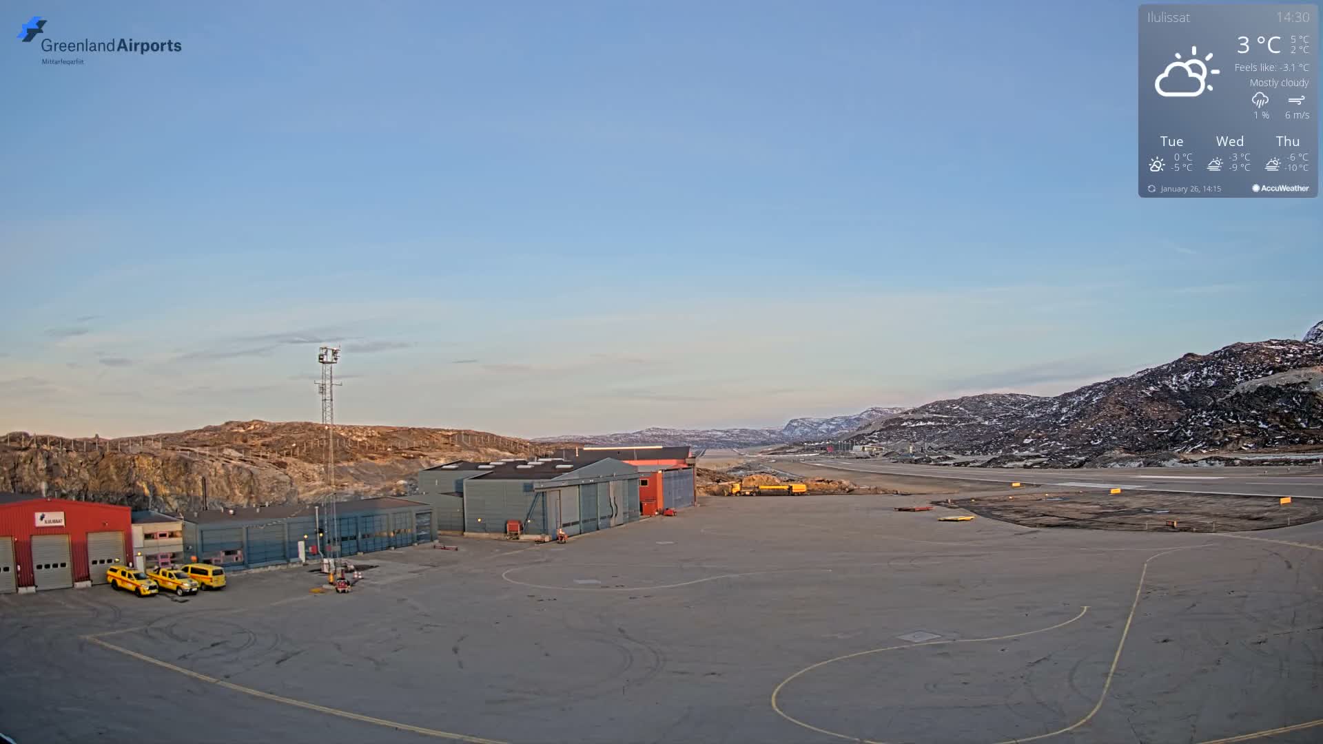 Mittarfik Ilulissat Airport North Towards View Live Cam JAV / BGJN - Ilulissat, Avannaata, Greenland, Denmark