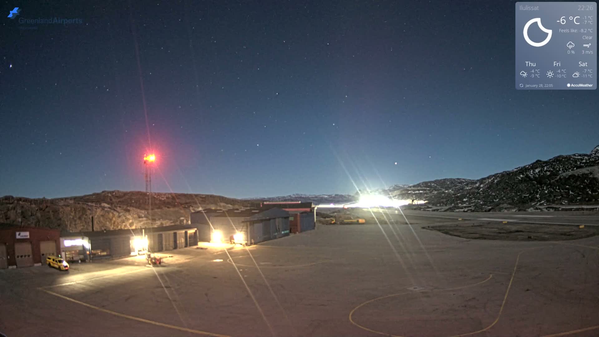 Mittarfik Ilulissat Airport North Towards View Live Cam JAV / BGJN - Ilulissat, Avannaata, Greenland, Denmark