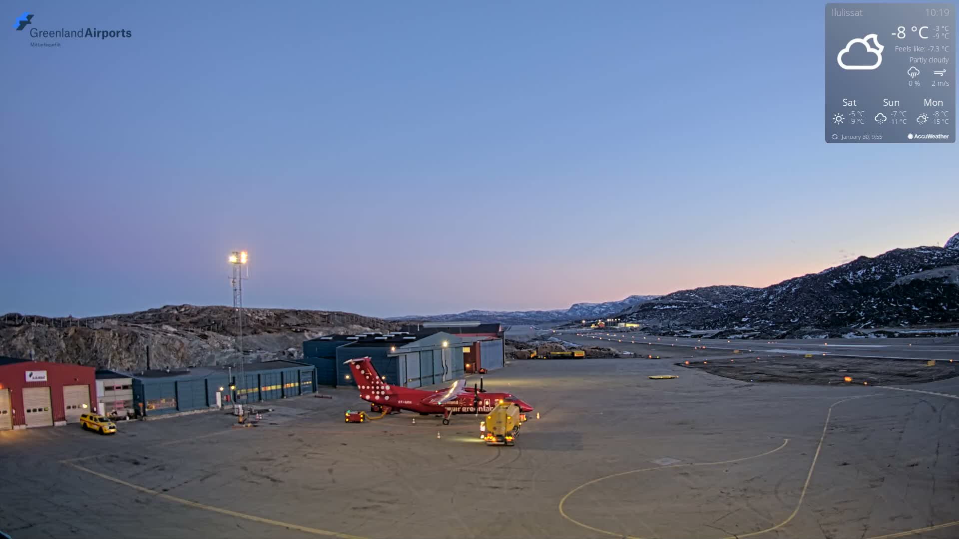 Mittarfik Ilulissat Airport North Towards View Live Cam JAV / BGJN - Ilulissat, Avannaata, Greenland, Denmark