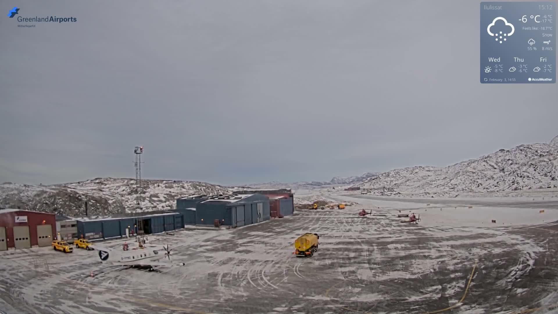 Mittarfik Ilulissat Airport North Towards View Live Cam JAV / BGJN - Ilulissat, Avannaata, Greenland, Denmark