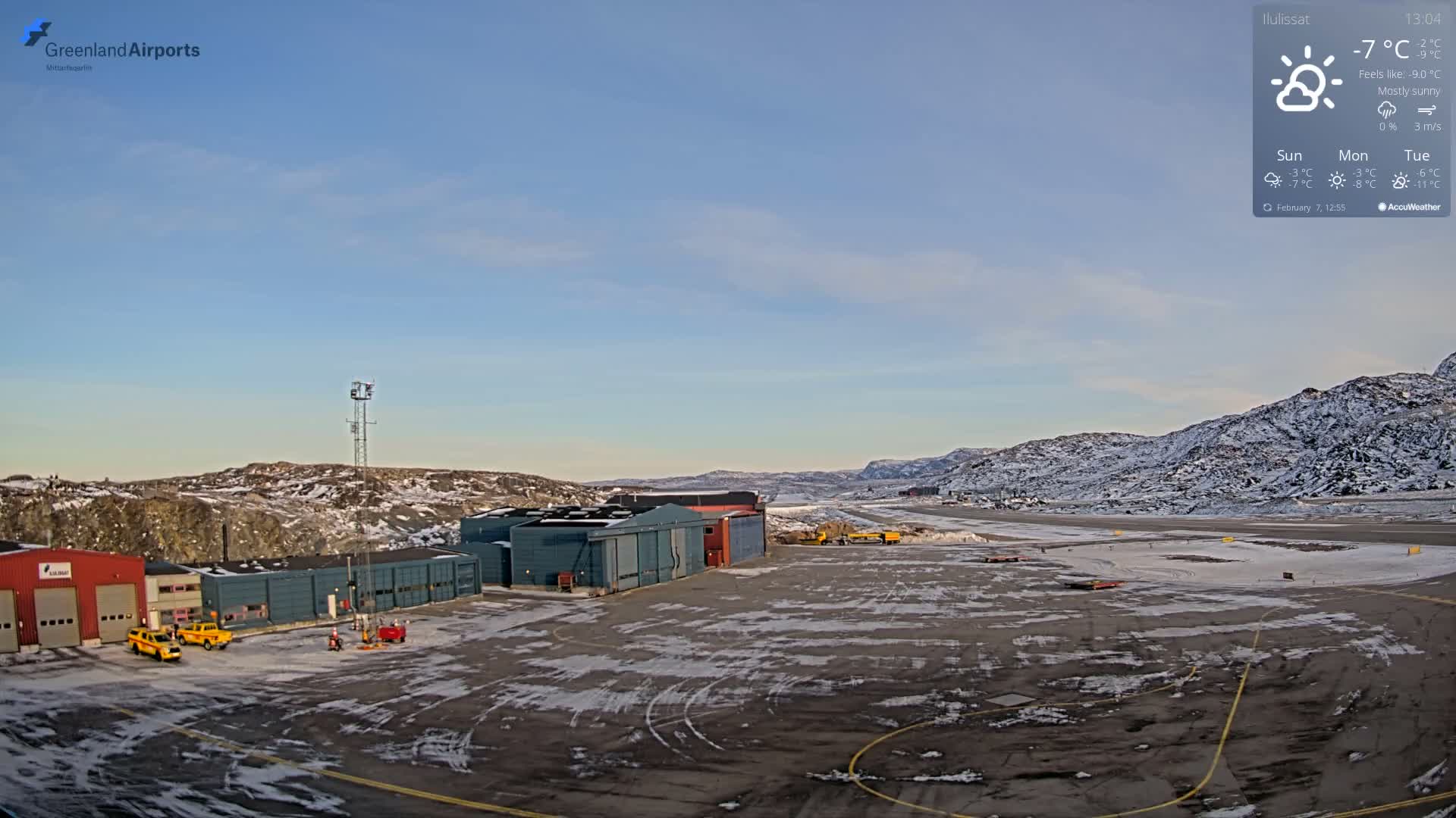 Mittarfik Ilulissat Airport North Towards View Live Cam JAV / BGJN - Ilulissat, Avannaata, Greenland, Denmark