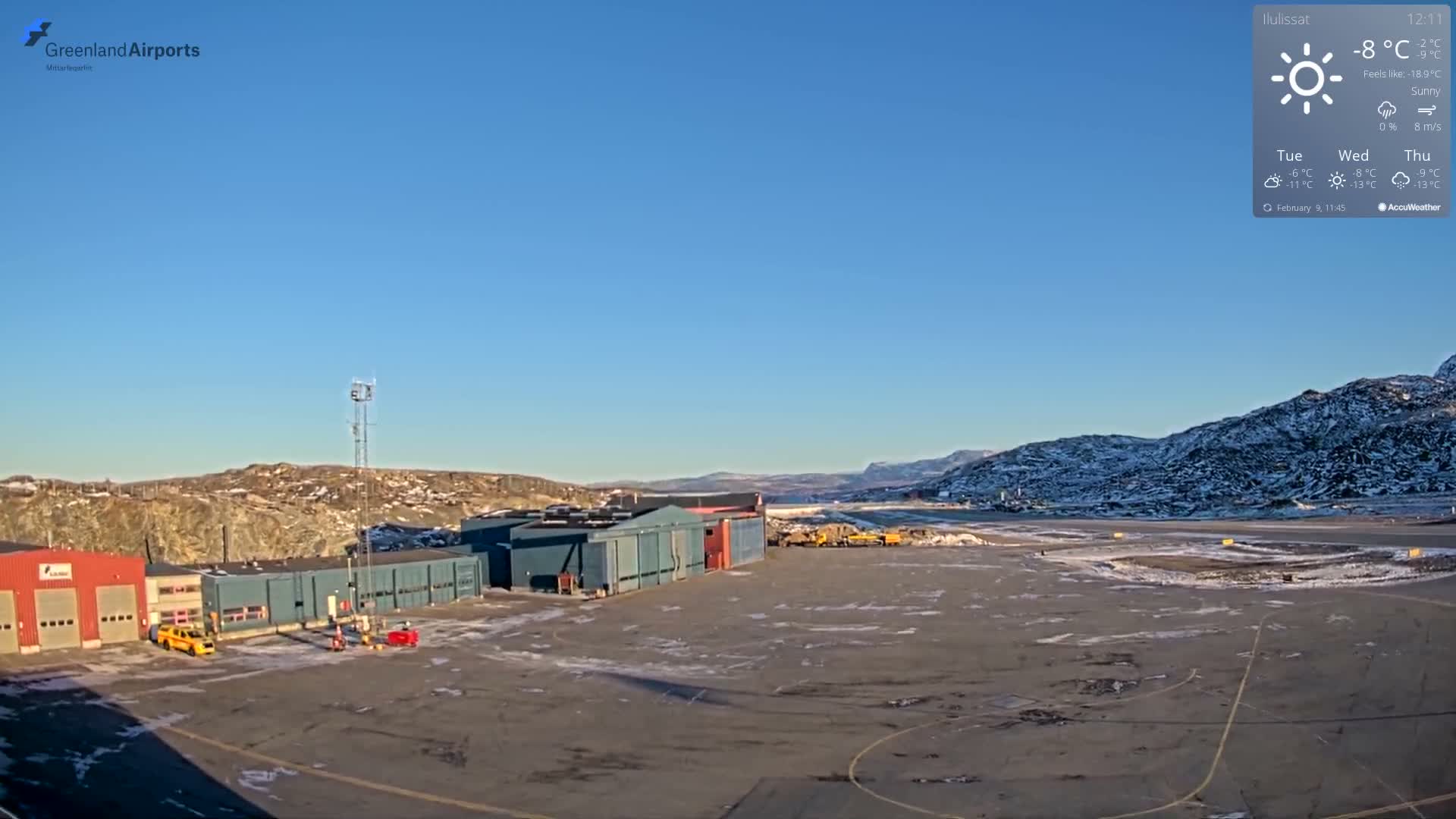 Mittarfik Ilulissat Airport North Towards View Live Cam JAV / BGJN - Ilulissat, Avannaata, Greenland, Denmark