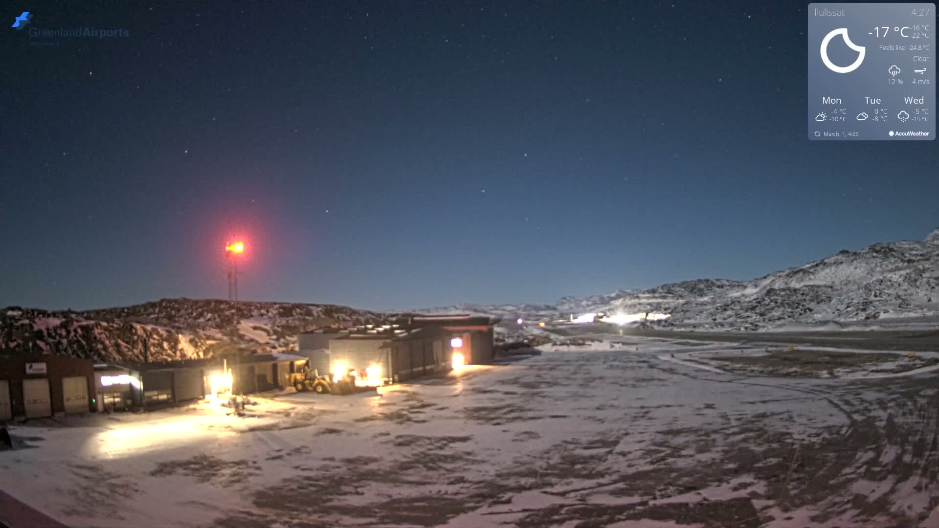 Mittarfik Ilulissat Airport North Towards View Live Cam JAV / BGJN - Ilulissat, Avannaata, Greenland, Denmark