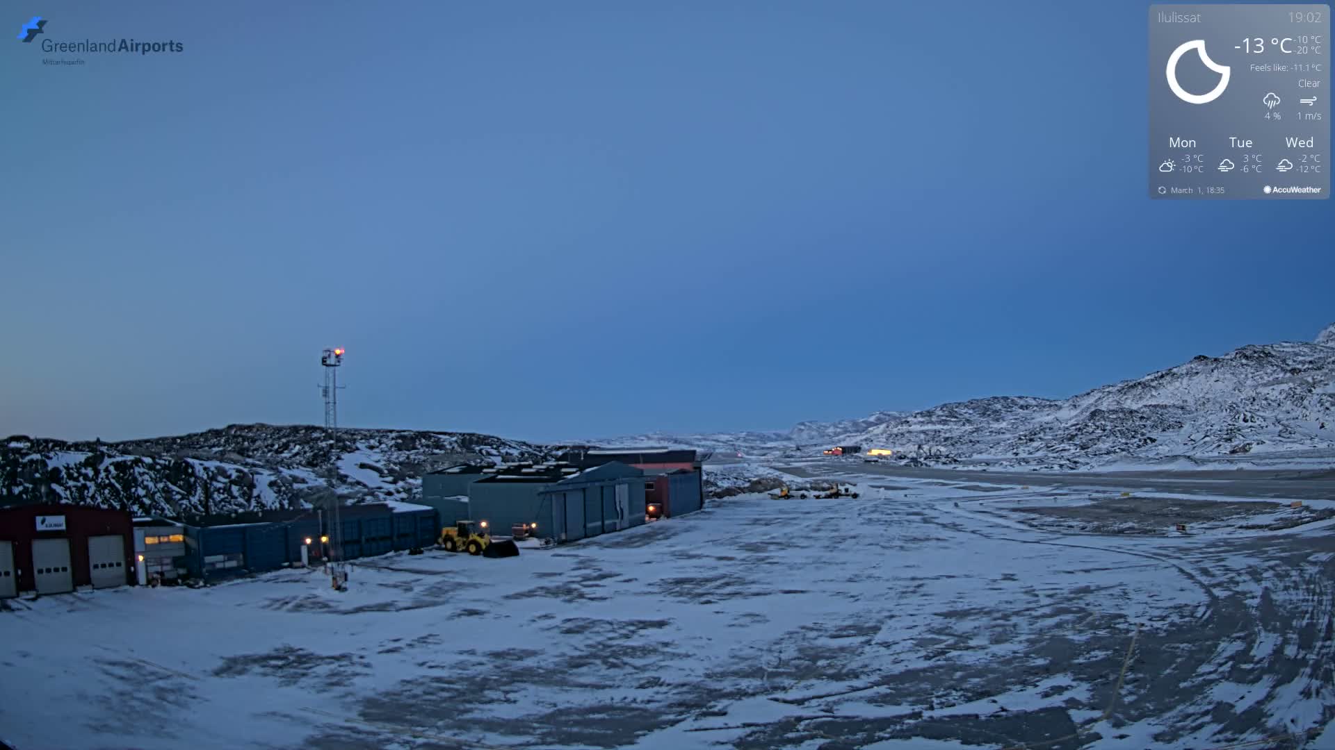 Mittarfik Ilulissat Airport North Towards View Live Cam JAV / BGJN - Ilulissat, Avannaata, Greenland, Denmark