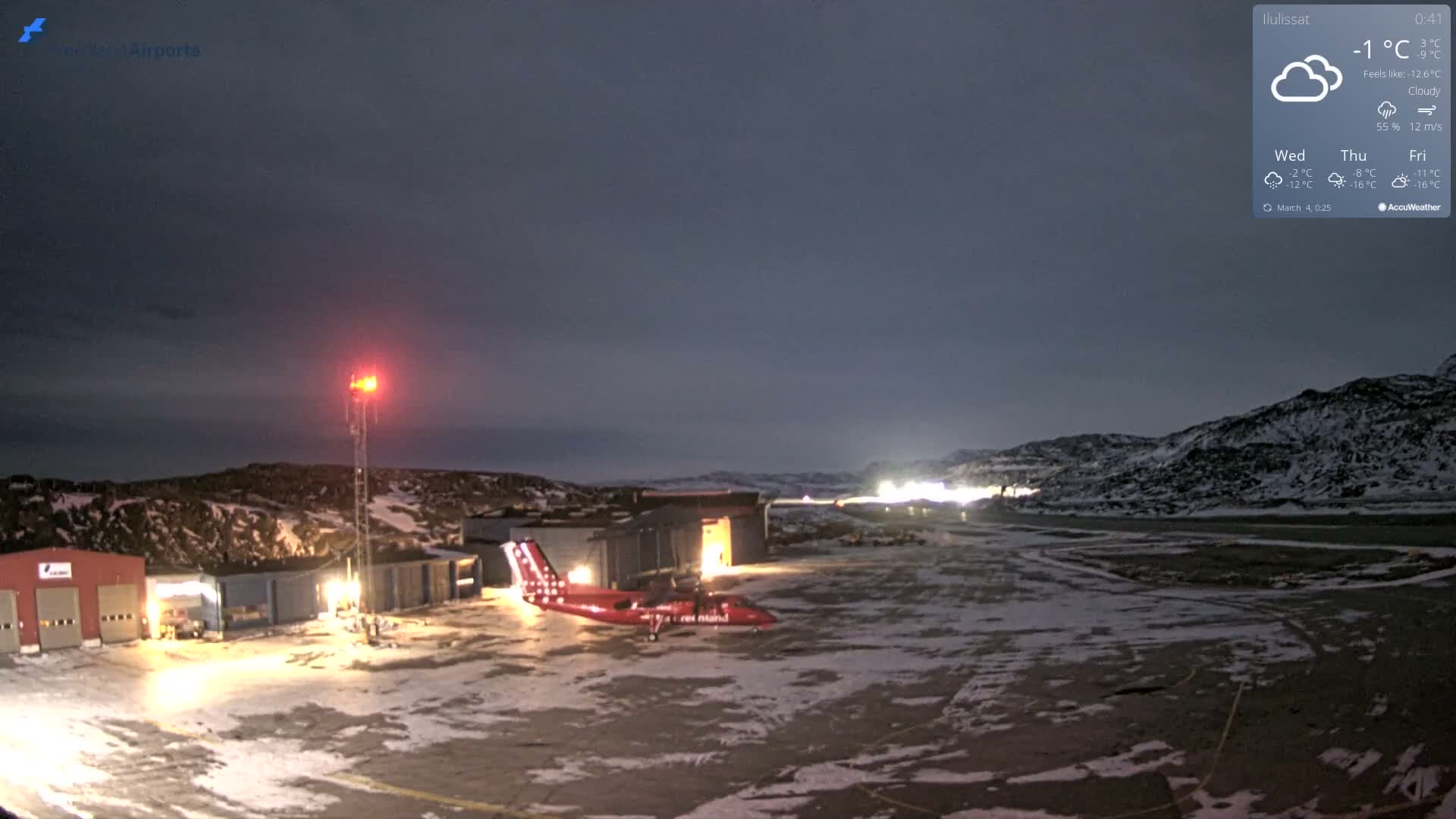 Mittarfik Ilulissat Airport North Towards View Live Cam JAV / BGJN - Ilulissat, Avannaata, Greenland, Denmark